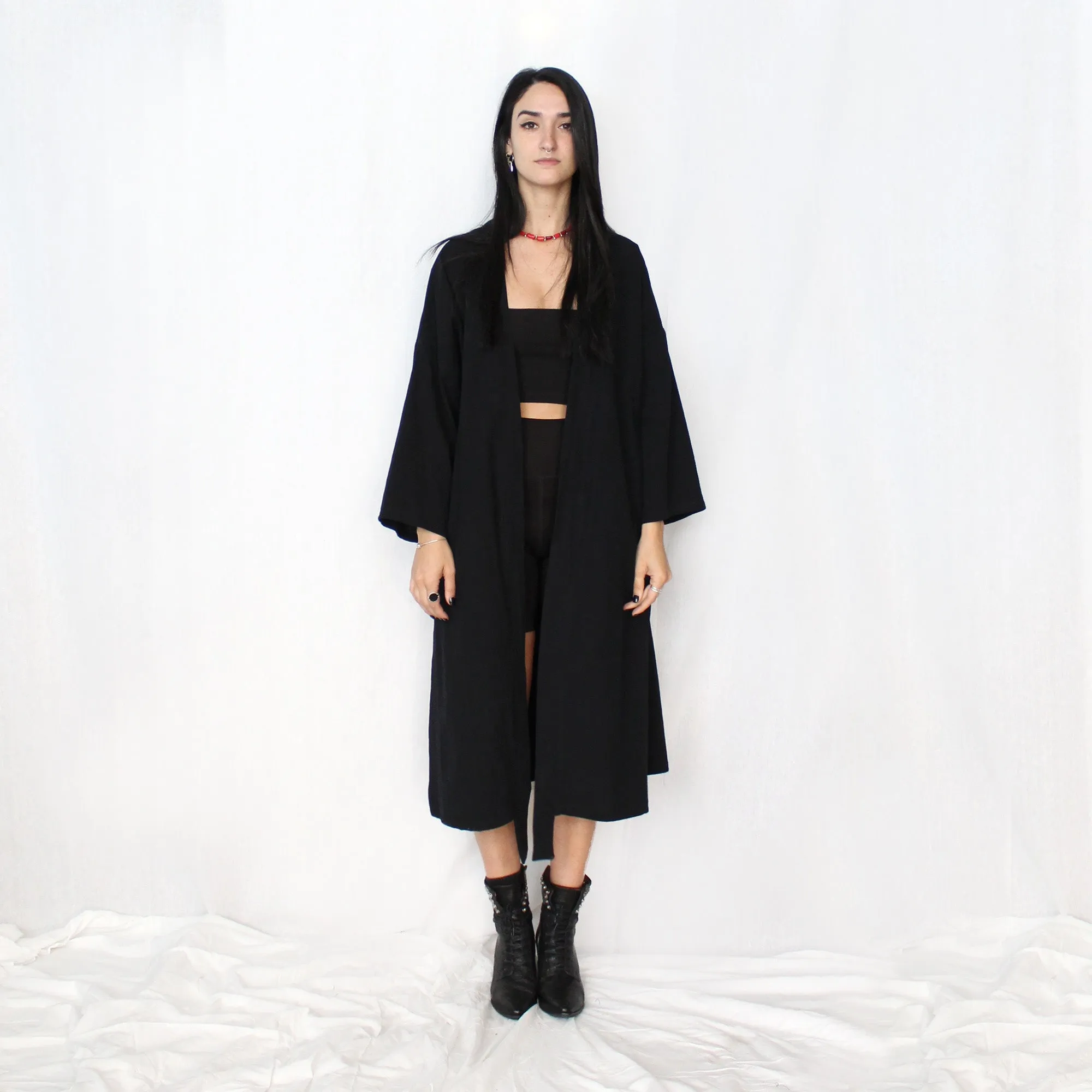 Extra Long Cotton Kimono & Wide Wrap Belt