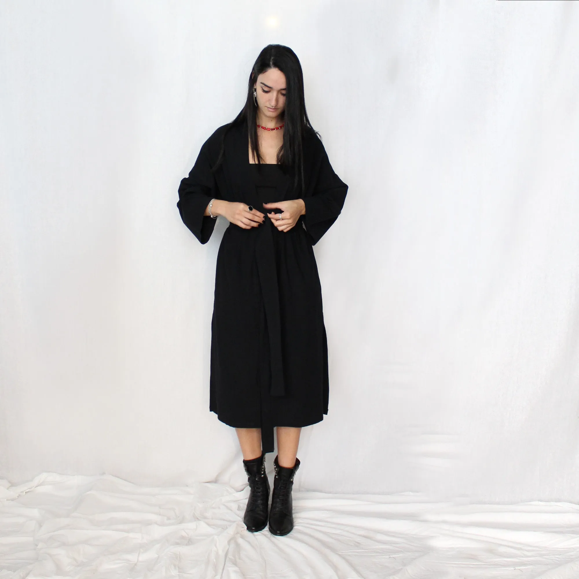Extra Long Cotton Kimono & Wide Wrap Belt