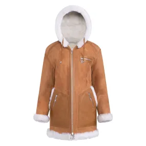FAYER Reversible Hooded Shearling Sheepskin Teddy Coat