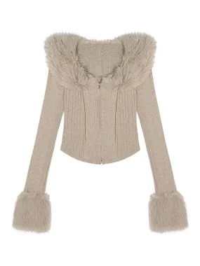 'Iced Frappe' Grey Snow Core Fur Collar Knitted Shirts