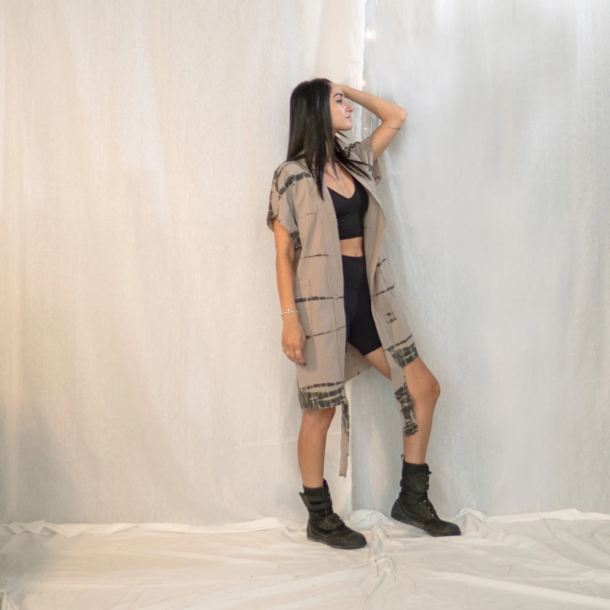 Nomad wrap-up Vest Dress  - Stone & Black