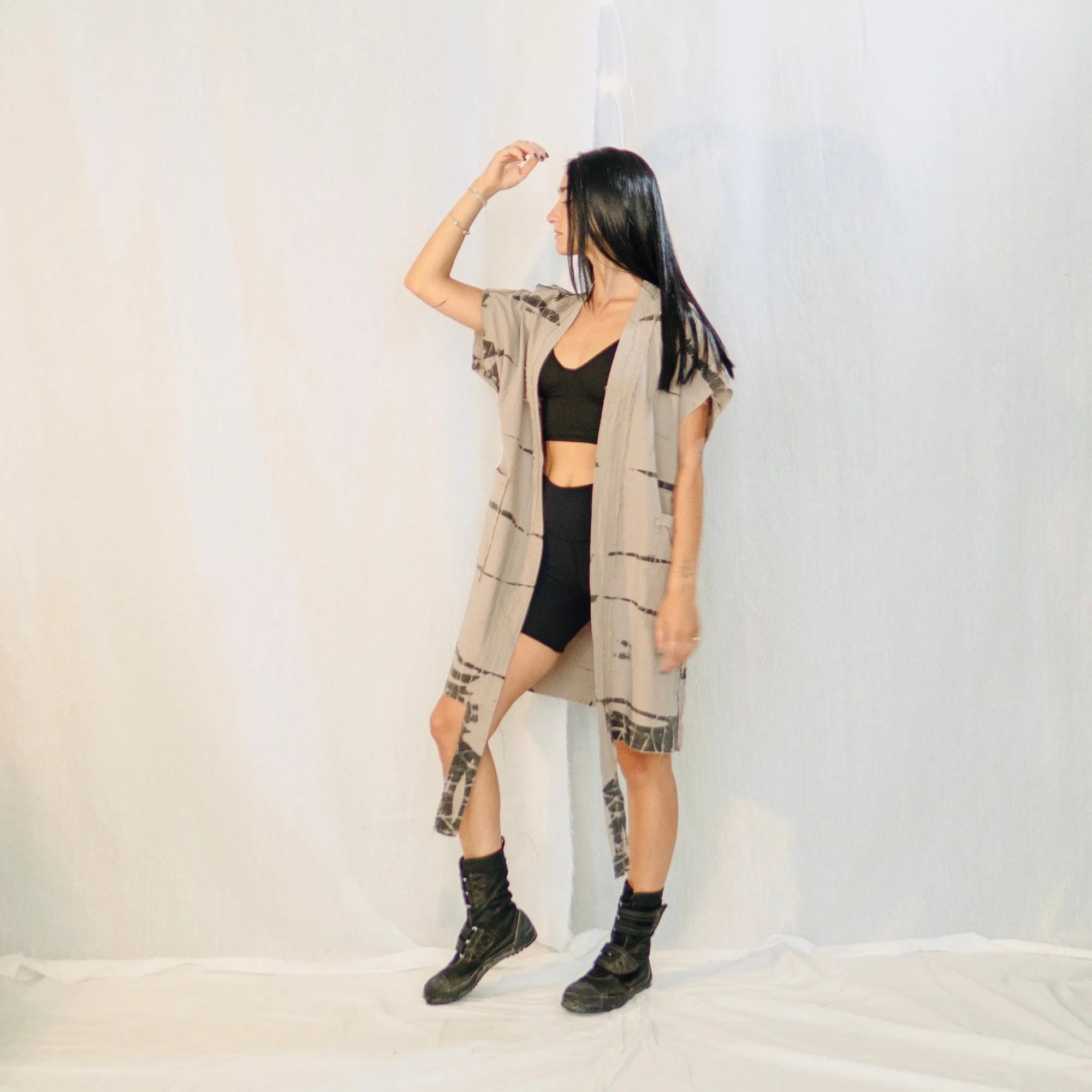 Nomad wrap-up Vest Dress  - Stone & Black