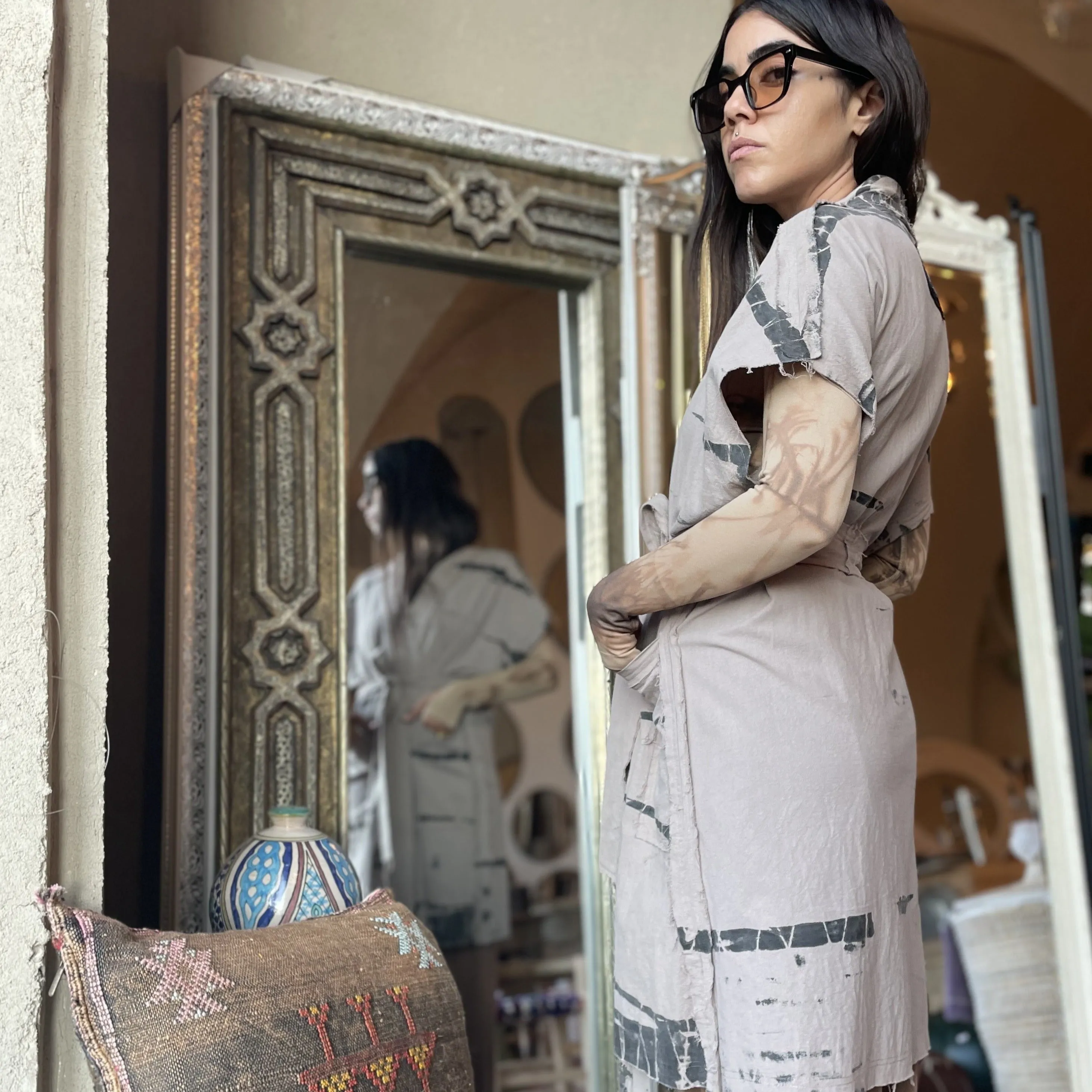 Nomad wrap-up Vest Dress  - Stone & Black
