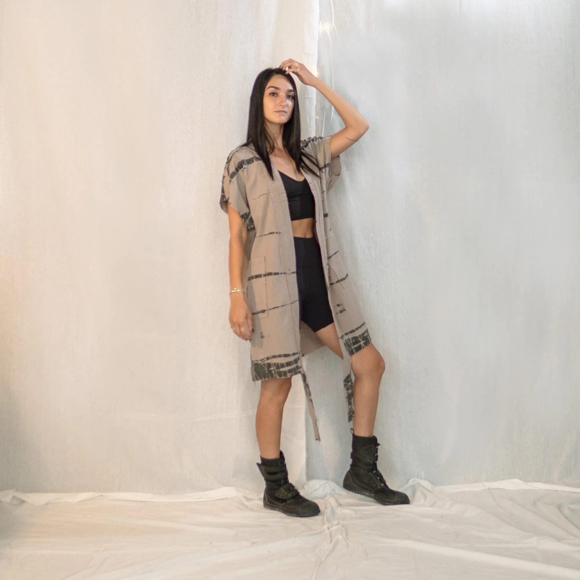 Nomad wrap-up Vest Dress  - Stone & Black