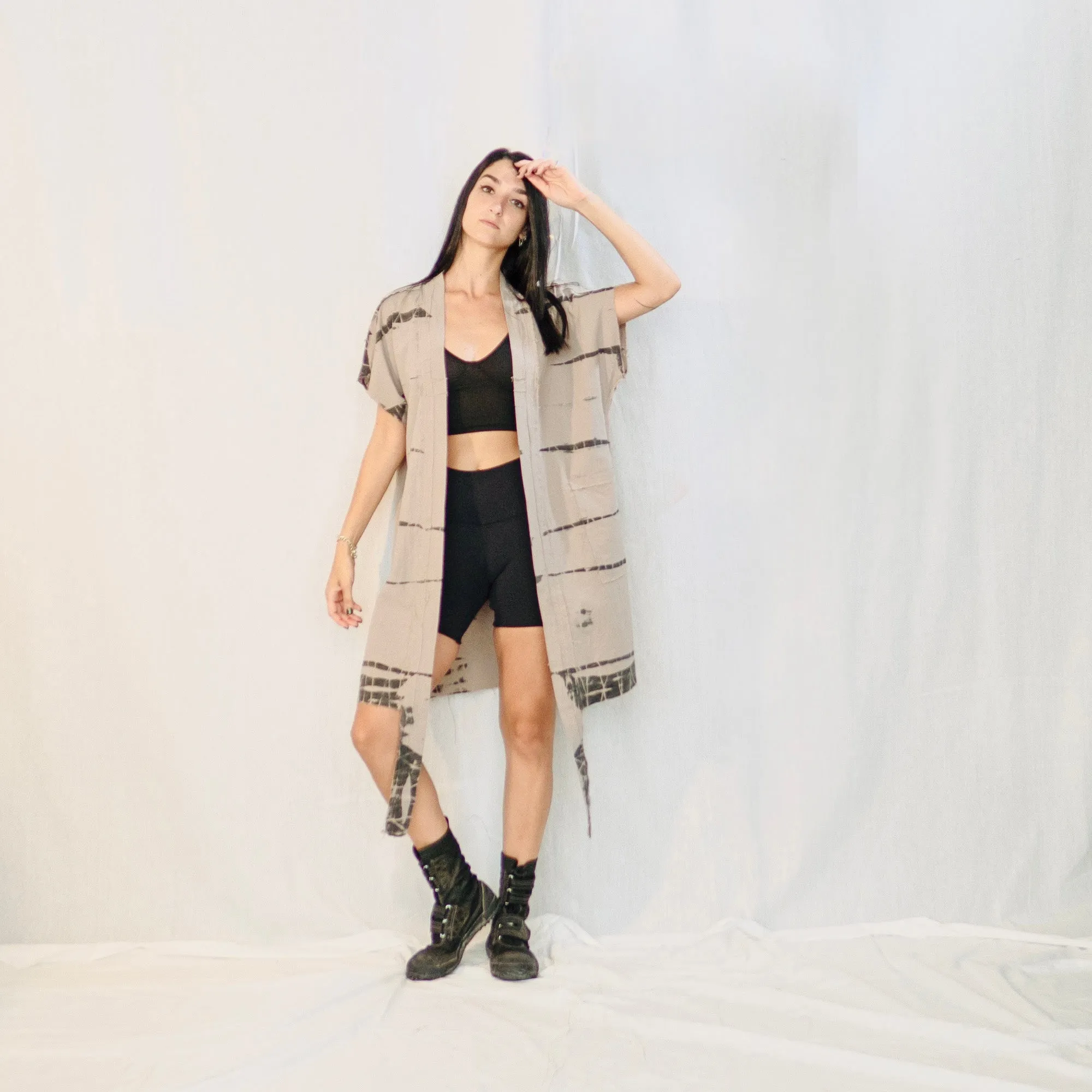 Nomad wrap-up Vest Dress  - Stone & Black