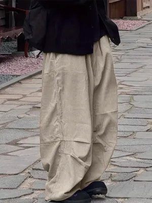 Versatile Corduroy Pants for Men - Soft, Breathable, Elastic Waist, Loose-Fit, Solid Color, Pleated Design, Comfortable Outdoor Trousers for All Seasons, Everyday Wear