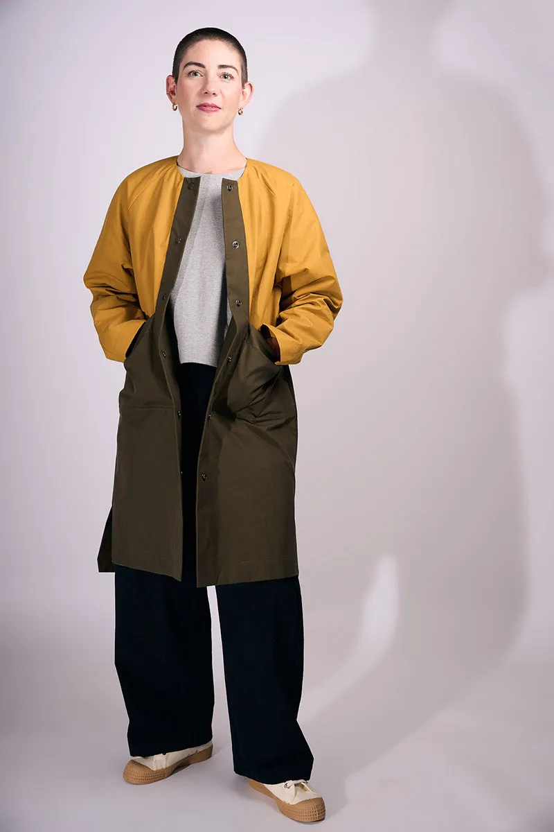 Waxed Cotton Overcoat || Dark Olive & Midnight Blue