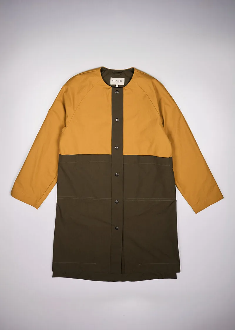 Waxed Cotton Overcoat || Dark Olive & Midnight Blue