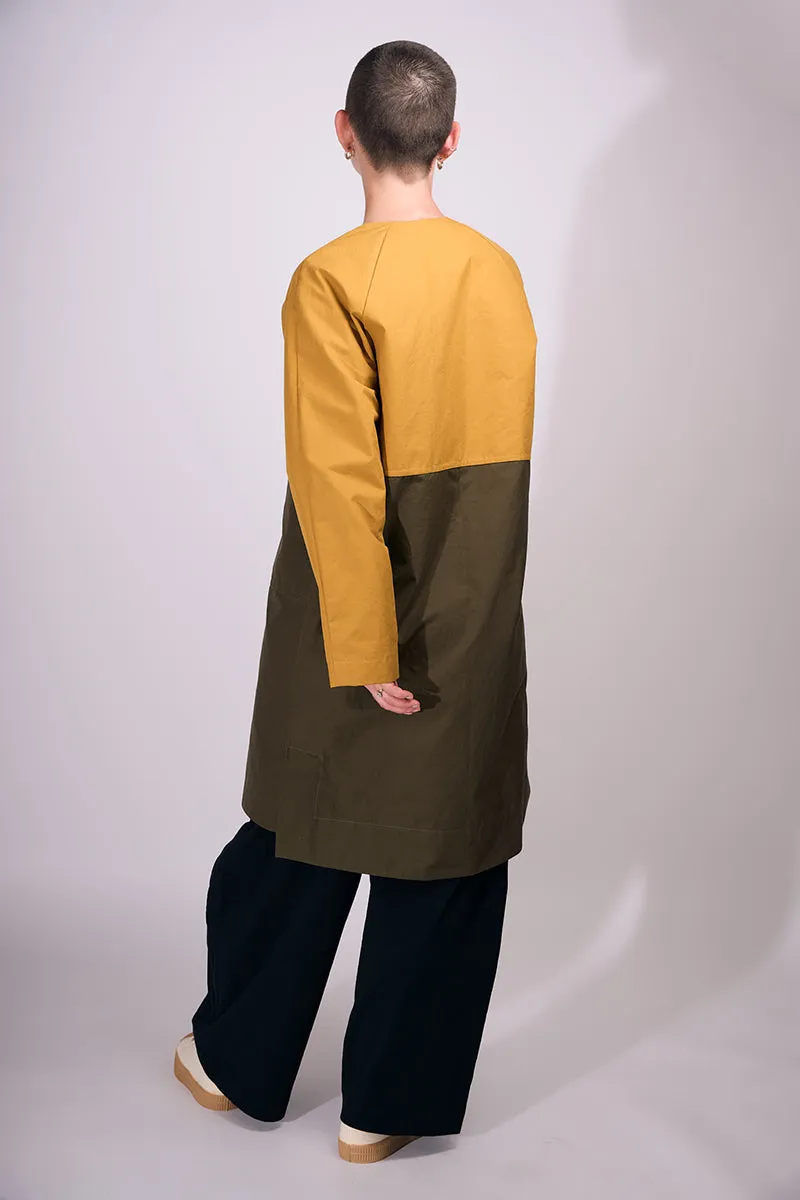 Waxed Cotton Overcoat || Dark Olive & Midnight Blue