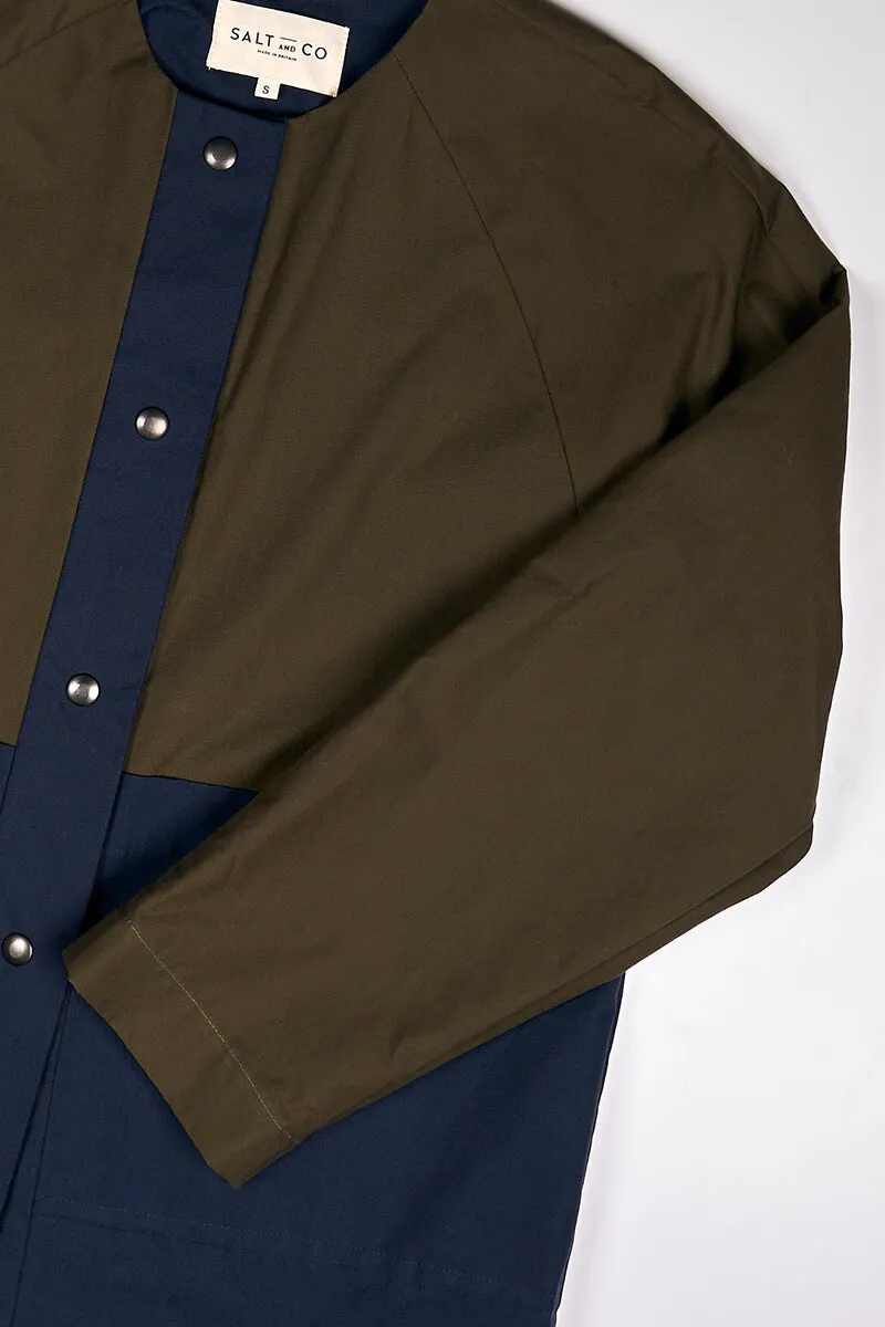 Waxed Cotton Overcoat || Dark Olive & Midnight Blue