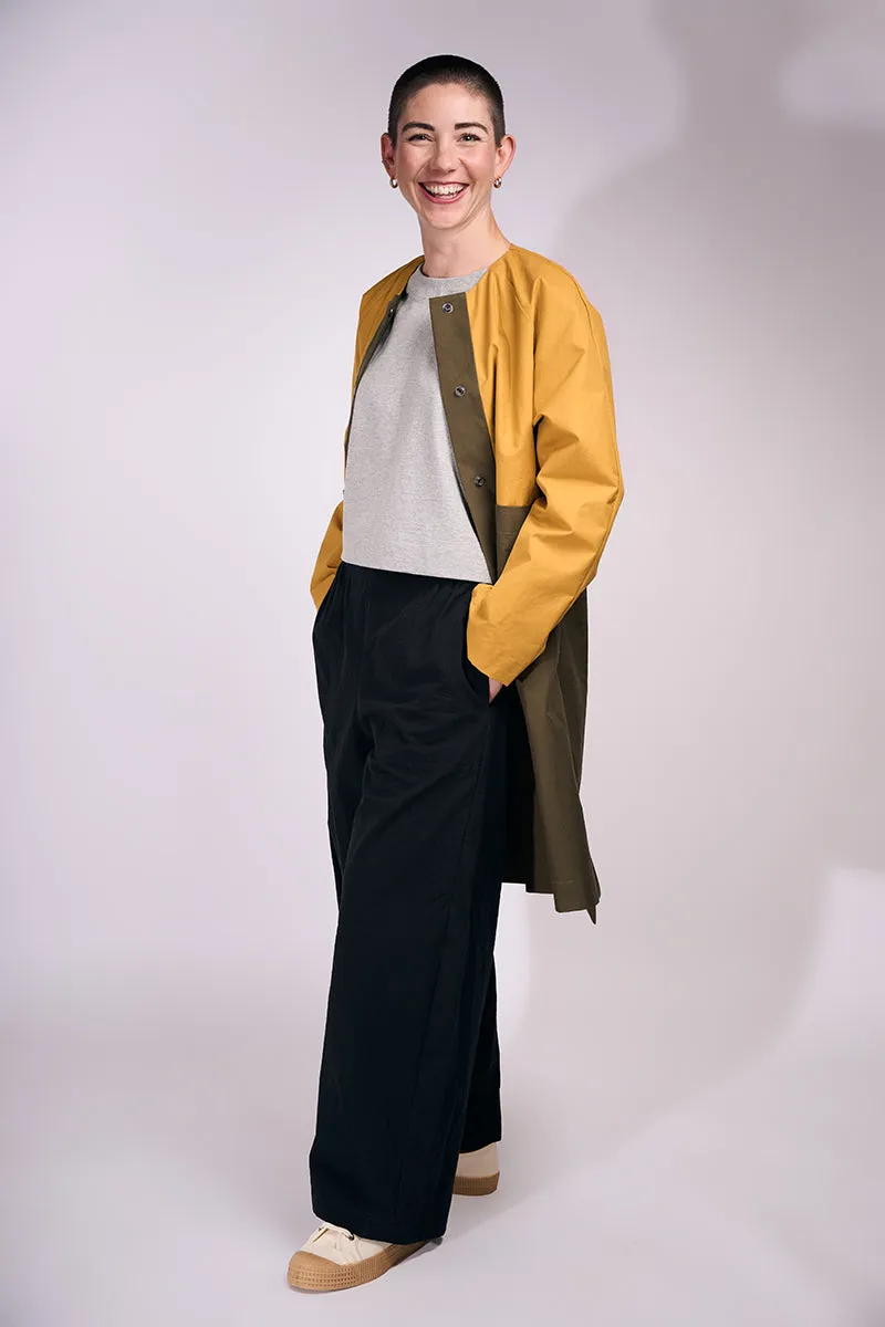 Waxed Cotton Overcoat || Dark Olive & Midnight Blue