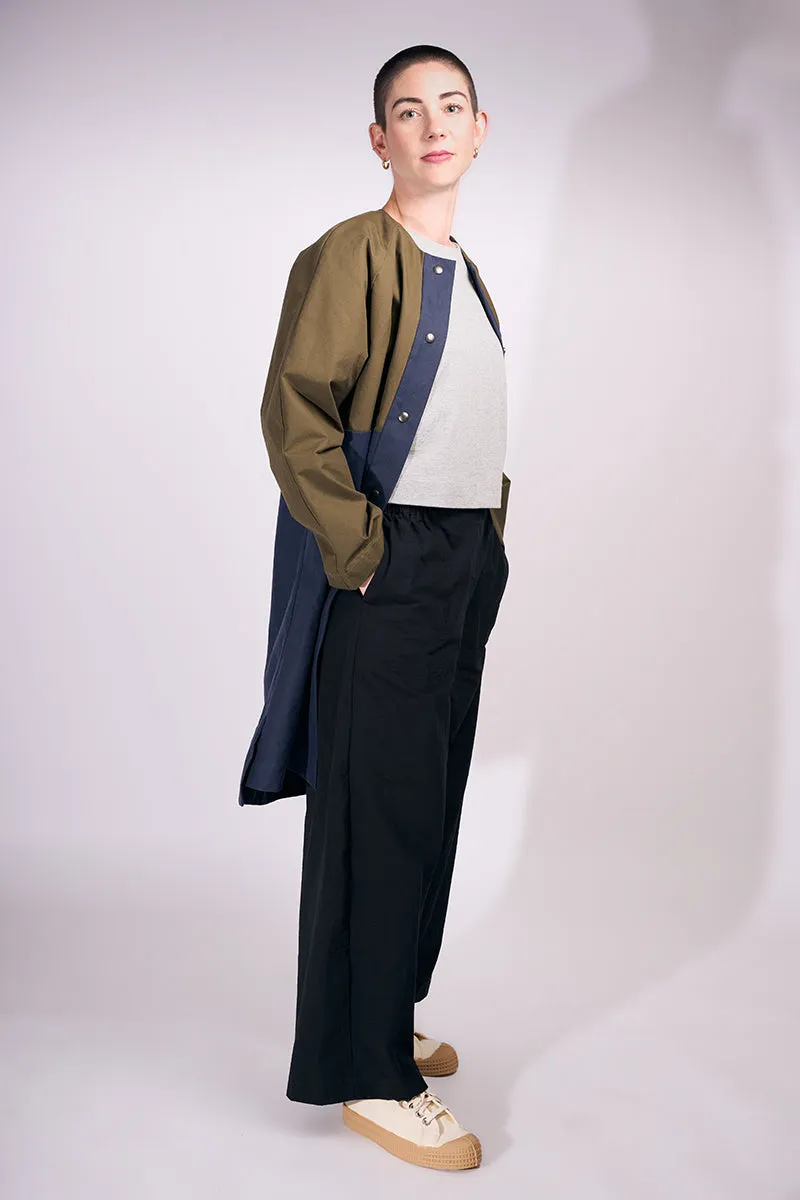 Waxed Cotton Overcoat || Mustard & Midnight Blue